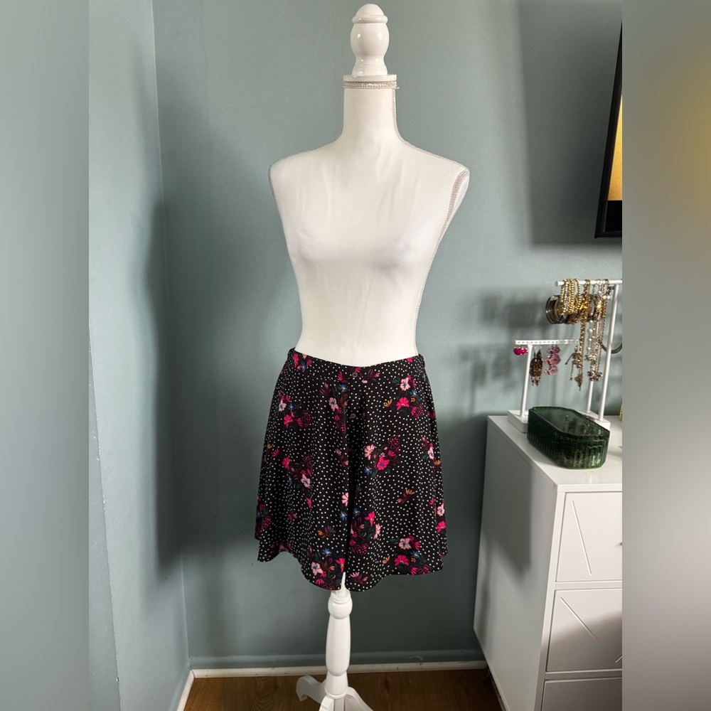 Y2K Express Black Skirt Pink Floral Polka Dot Medium